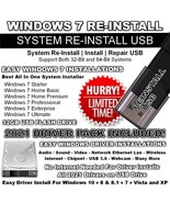 Windows 7 All Versions 32-Bit 64-Bit Reinstall Install USB with 2021 Dri... - $22.95