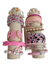 Vintage to Mod Lot Bracelets Bangles Pink Barbiecore Retro Boho Stack Layer - £22.88 GBP