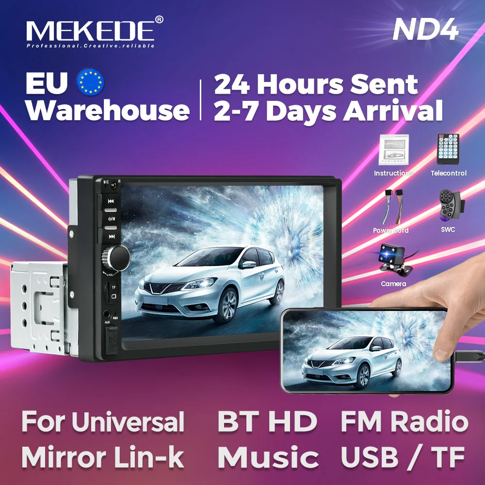 MEKEDE 7&quot; 1Din for Universal Car Radio MP5 Touch Screen DVD Video Multimedia - £40.71 GBP+