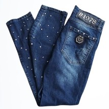 Phillipp Plein Medium Wash Studded Detailing Straight Leg Blue Jeans Size 33x30 - £355.97 GBP