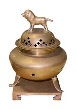 Vintage Brass Incense Burner Censer - Foo Dog Lion Stand 8" - Hong Kong Lid image 1