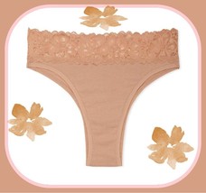 M Beige w Wide Stretch Lace Waist Cotton Victorias Secret BRAZILIAN Brief Pantie - £8.68 GBP