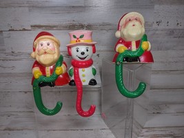 3 Vintage MCM Sun Hill Industries Christmas Stocking Hangers Santa Snowman - £10.29 GBP