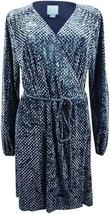 CeCe Womens Velvet Textured Mini V Neck Wrap Dress Color Dark Night Size 2 - £114.76 GBP
