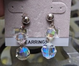 Vintage oldstock bohemian Czech glass dangle earrings silver tone  Clip ears - £19.71 GBP