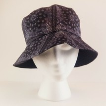 Bucket Hat Black Flower Paisley Pattern Reversible Unisex 22.5&quot; S/M Sun Hat - £12.63 GBP