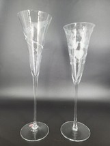 Wedding Champagne Toasting Flutes Pair Etched Deep Cut Clear Made In Romania VTG - £11.03 GBP