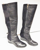 Calvin Klein Tall Boots ILISA Leather Stretch Wedge Zipper Black Women&#39;s 7 M - £31.13 GBP