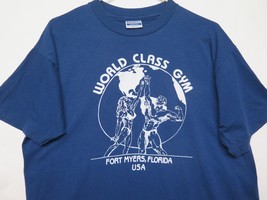 VTG World Class Gym Blue T Shirt Sz L XL 90s 80s Hanes USA Golds Fort Florida - £55.75 GBP