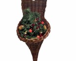 Vintage Wicker Cornucopia loaded with Christmas Decorations Evergreen Tr... - $12.77