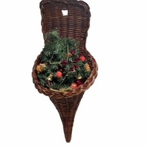Vintage Wicker Cornucopia loaded with Christmas Decorations Evergreen Tr... - £10.04 GBP
