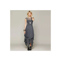 Waterfall Hem Dress   Sleeveless Maxi Double Layer Lace Dress - Gray - £45.13 GBP