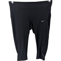 Nike Cropped Leggings Womens Medium Black Yoga Running Pants Front Pocket - $429.16 MXN