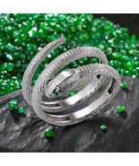 Textured Sterling Silver Coiled Wrap Snake Ring with Emerald Eyes for Women - $164.62 CAD
