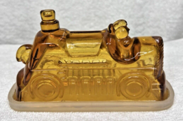 Vintage Amber Glass Stanley Steamer Vehicle Candy Bank Container w Rubbe... - $49.01
