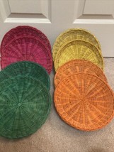 8 Vintage Wicker Rattan Bamboo Paper Plate Holder Red Green Yellow Orang Colors - £16.41 GBP