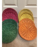 8 Vintage Wicker Rattan Bamboo Paper Plate Holder RED GREEN YELLOW ORANG... - £16.16 GBP