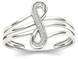 Solid 10K White Gold 0.04 Ct Diamond Infinity Ring - £173.01 GBP