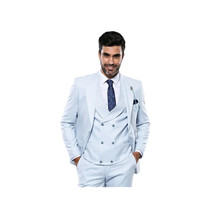 Men 3pc European Vested Suit WESSI J.VALINTIN Extra Slim Fit JV14 Sky Blue new image 3