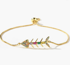 18k Gold Plated Bracelet Jewelry Chain Women Zircon Gift For Her Valentine Fish - £15.09 GBP