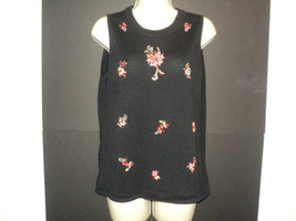 Kathie Lee Collection Knit Sleeveless Sweater Top Shell Sz L Black w/ Em... - £9.72 GBP