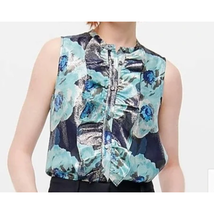 J. Crew Ruffle-front top in Floral-Print Jacquard | Sz M, Blue | NWT - £33.63 GBP