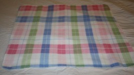 Pastel Baby Blanket Blue Pink Green Plaid Fleece White Soft Warm Small Girls Boy - $15.48
