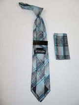 Men's Stacy Adams Necktie and Hankie Set Fancy Design Silky Look SAT3 Teal image 2