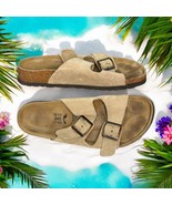 Birkenstock Bertula Arizona Sandals Size 38 Woman 7 Men 5 Tan Suede Leather - $46.75