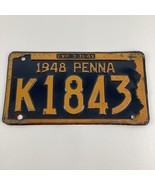 Pennsylvania License Plate Vintage 1948 Penna Stamped Metal K1843 Blue Y... - $67.63 CAD