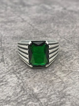 Unique  emerald silver ring  emerald stone  green gemstone ring  Statement Ring - £151.79 GBP