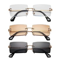 Rectangle Sunglasses For Men/Women Small Rimless Square Shade Eyewear (Tea + Whi - £26.88 GBP