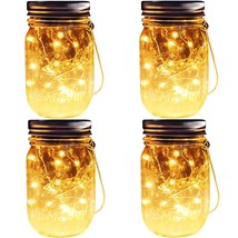Solar Mason Jar Lights, 4 Pack 30 Leds Waterproof Fairy Firefly String Lights Bu - £31.96 GBP