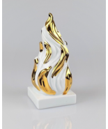 White and Gold Ceramic Flame Sculpture - Modern Abstract Home Decor - $838.64 MXN