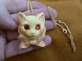 (CL52-200) KITTY white Hell cat kitten large CAMEO Pin Pendant 18&quot; necklace cats - £25.73 GBP