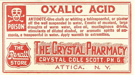 1 Vintage Pharmacy Label Oxalic Acid w/ Skull Bones Crystal Pharmacy Attica N.Y. - £29.97 GBP