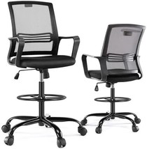 Drafting Chair, Tall Office Chair with Adjustable Foot Ring, Standing De... - £95.34 GBP