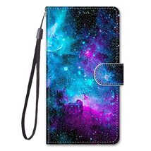 Anymob iPhone Case Blue Galaxy Lovely Cartoon Cat Phone Bag Flip Wallet Leather  - £21.84 GBP