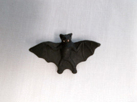 Wild Black Vampire Bat With Fangs Full Wings Hand Made Ceramic Pendant Necklace - £6.79 GBP