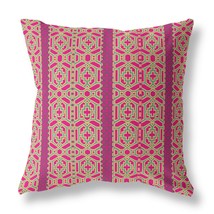 16&quot; X 16&quot; Pink And Green Geometric Blown Seam Suede Throw Pillow - £40.15 GBP
