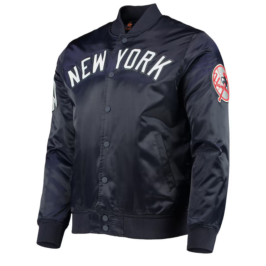 MLB New York Yankees Vintage Navy Blue Satin Letterman Baseball Varsity Jacket