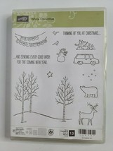Stampin&#39; Up White Christmas Stamp Set Tree Landscape With Deer Bear Snowman Car - £21.20 GBP