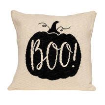 20&quot; x 20&quot; Cream Black Pumpkin Boo Square Accent Throw Pillow - £34.49 GBP