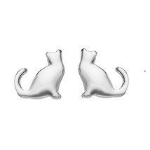 14K White Gold Finish 925 Silver Animal Cat Stud Earrings Valentine&#39;s Day Gifts - £19.65 GBP