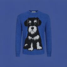 MEN'S BLUE VINTAGE DOG JACQUARD PLUSH KNITWEAR SWEATER 2XL - $69.00