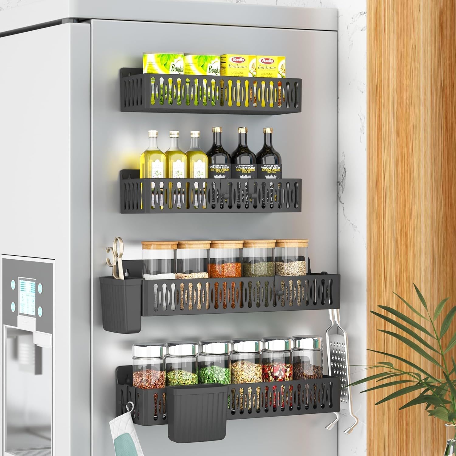 4 Pack Magnetic Spice Rack For Refrigerator, Spice Rack Organizer, Moveable Magn