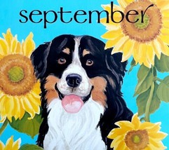 Bernese Mountain Dog Sunflower September Poster Calendar 14 x 11&quot; Art DWDDCal - £23.59 GBP