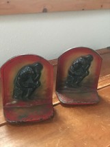 Vintage Red &amp; Black Painted Metal Thinker Book Ends Bookends – 4.75 inches high - £14.86 GBP