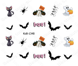 Nail Art Water Transfer Stickers Decal Halloween bat witch cat ghost KoB-1348 - £2.39 GBP