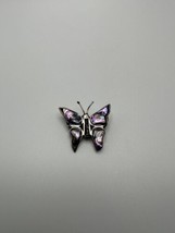 Vintage ALPACA SILVER Mother of PEARL Inlay Butterfly Brooch 3/4&quot; - £15.58 GBP
